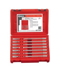 Genius Tools 14 Piece 1/4" Dr. Slotted & Phillips Bit Socket Set - BS-214PL