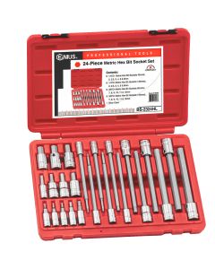 Genius Tools 24 Piece 1/4" & 3/8" Dr. Metric Hex Bit Socket Set - BS-2324HL