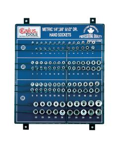 Genius Tools 105 Piece 1/4", 3/8" & 1/2" Dr. Metric Hand Socket Display Board - SW-234105M