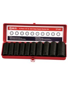 Genius Tools 10 Piece 1/2" Dr. SAE Deep Impact Socket Set - (Old Part# TF-007) - TD-410S