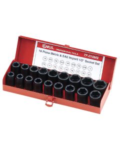 Genius Tools 18 Piece 1/2" Dr. Metric & SAE Impact Socket Set - (Old Part# TF-019MS) - TF-418MS