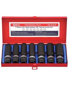 Genius Tools 7 Piece 3/8" Dr. SAE Deep Swivel Impact Socket Set - TG-213-D