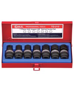 Genius Tools 7 Piece 3/8" Dr. SAE Swivel Impact Socket Set - TG-213