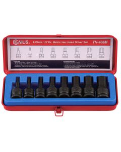 Genius Tools 8 Piece 1/2" Dr. Metric Hex Impact Bit Socket Set (CR-Mo) - TH-408M