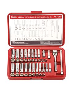 Genius Tools 42 Piece 1/4" Dr. Metric & SAE Deep Hand Socket Set (12-Point) - TW-242MS