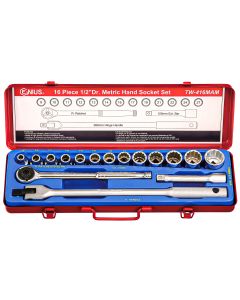 Genius Tools 16 Piece 1/2" Dr. Metric Hand Socket Set (12-Point) - TW-416MAM