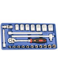 Genius Tools 23 Piece 1/2" Dr. Metric Hand Socket Set - TW-423M