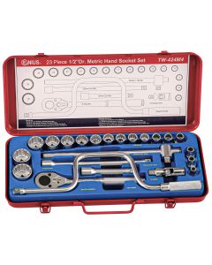 Genius Tools 23 Piece 1/2" Dr. Metric Hand Socket Set (12-Point) - TW-424M4