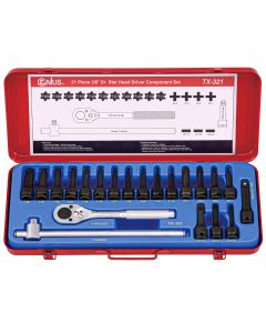 Genius Tools 21 Piece 3/8" Dr. Star Impact Bit Socket Component Set (CR-Mo) - TX-321