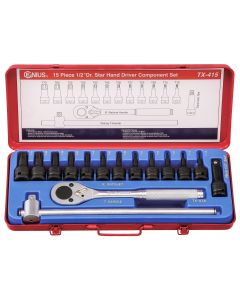 Genius Tools 15 Piece 1/2" Dr. Star Impact Bit Socket Component Set (CR-Mo) - TX-415