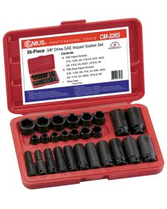 Genius Tools 26 Piece 3/8" Dr. SAE Impact Socket Set (CR-Mo) - CM-326S