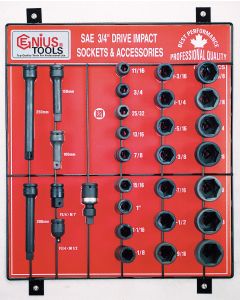 Genius Tools 30 Piece SAE Impact Socket & Accessory Display Board CM-630ACM