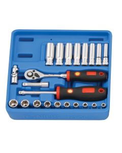 Genius Tools 22 Piece 1/4" Dr. Metric Deep Hand Socket Set - GS-222M